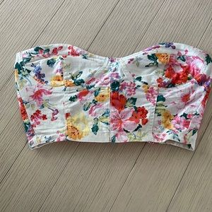 Denim feel floral crop top - M